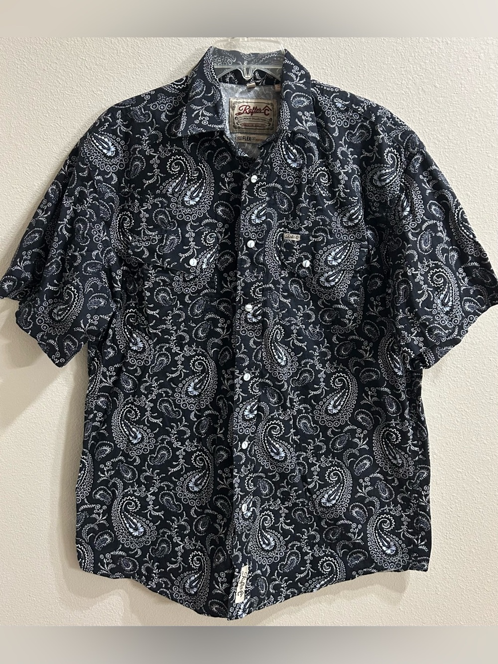 Rafter C Mens Pearl Snap Shirt Size L Black Paisley Western Rodeo Cowboy Ranch